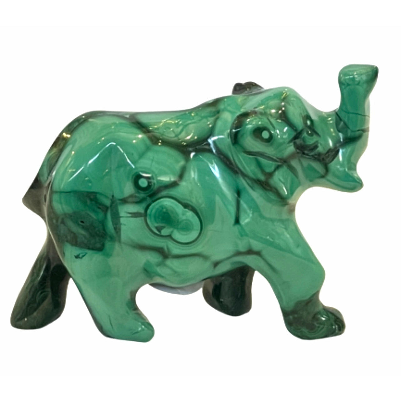 3 Inches Hand Carved Malachite Artisan Elephant Carving