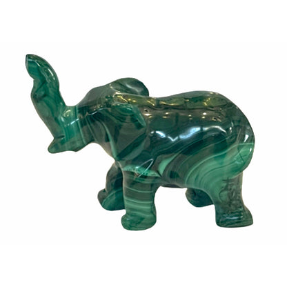 3 Inches Hand Carved Malachite Artisan Elephant Carving