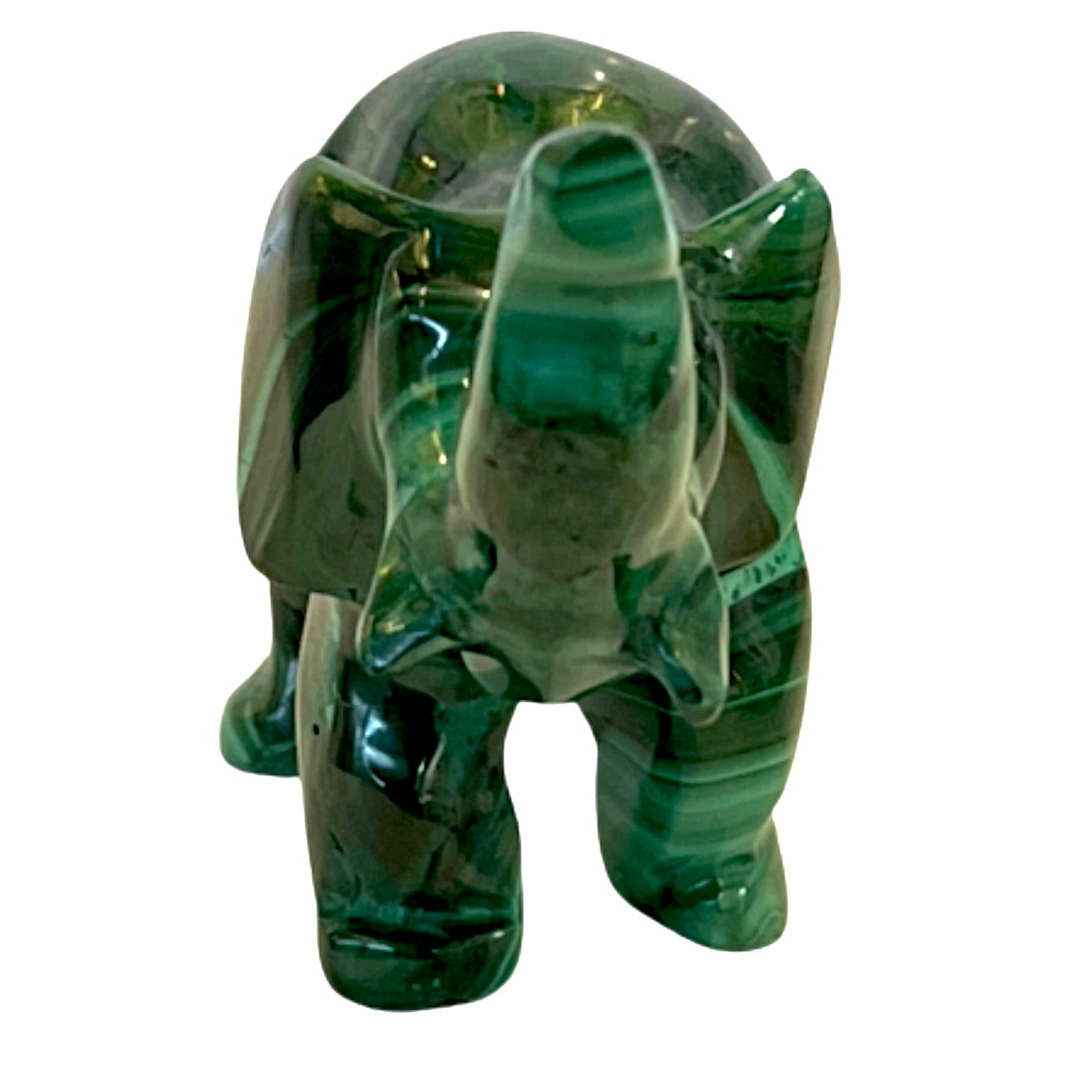 3 Inches Hand Carved Malachite Artisan Elephant Carving