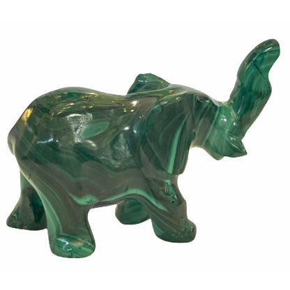 3 Inches Hand Carved Malachite Artisan Elephant Carving