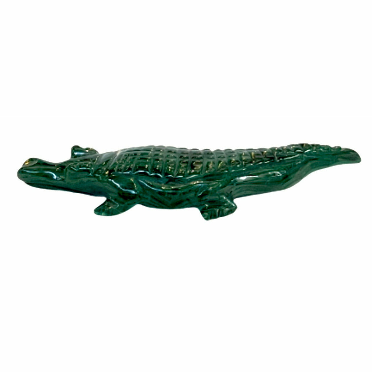 5 Inches Hand Carved Malachite Artisan Crocodile Carving