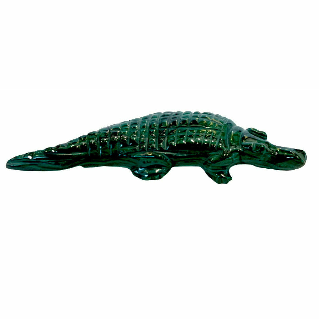 5 Inches Hand Carved Malachite Artisan Crocodile Carving