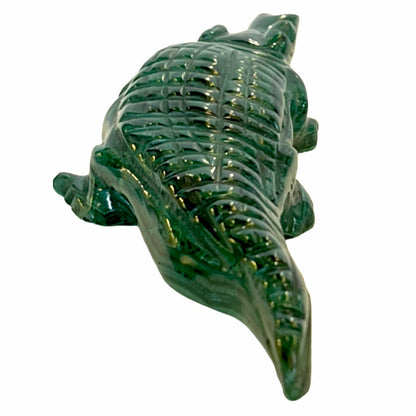 5 Inches Hand Carved Malachite Artisan Crocodile Carving