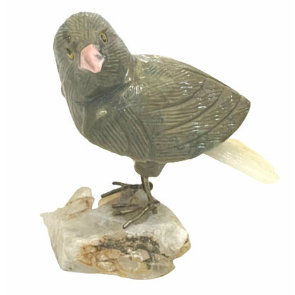 3 Inch Atlantic Canary made of Green Jasper on Quartz crystal base