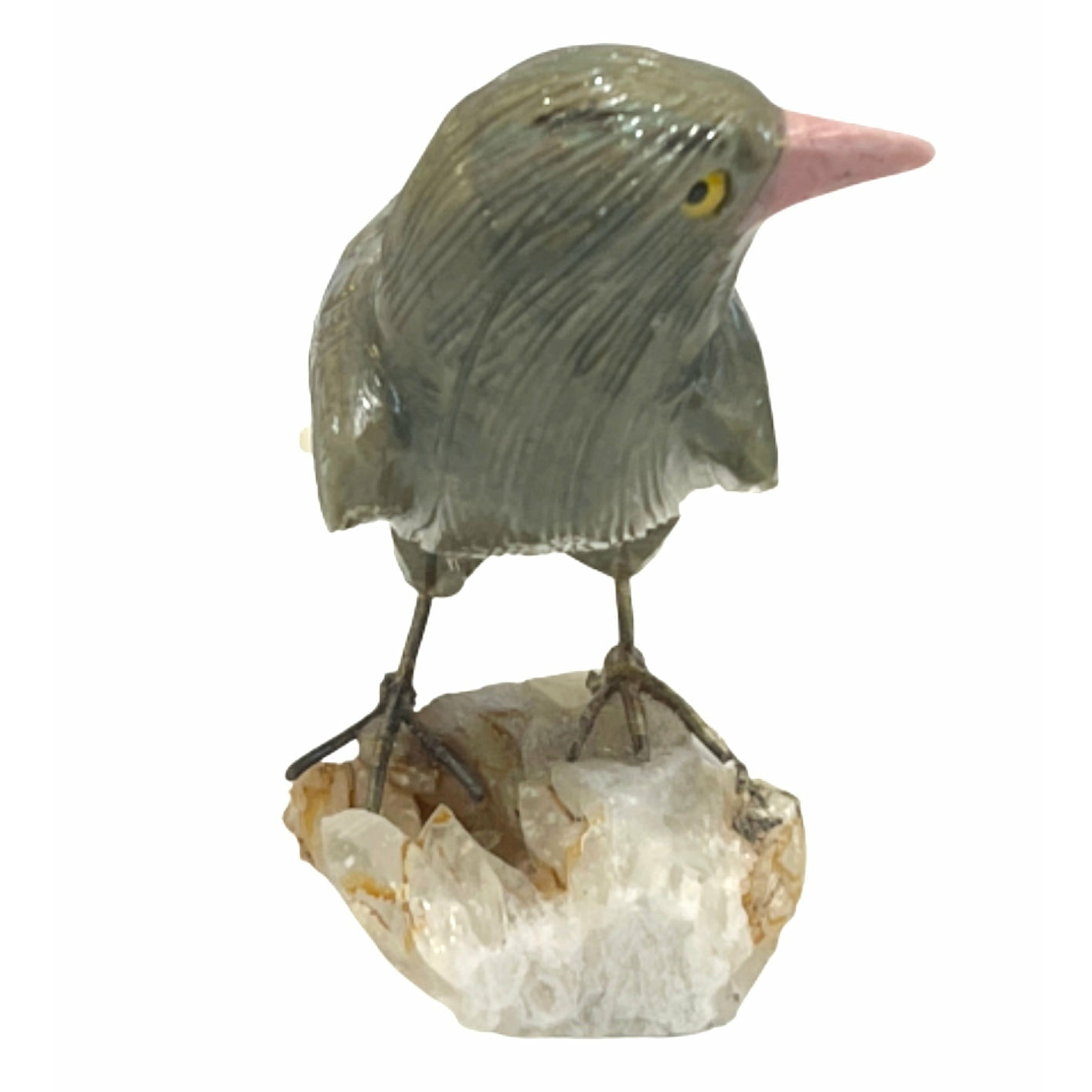 3 Inch Atlantic Canary made of Green Jasper on Quartz crystal base