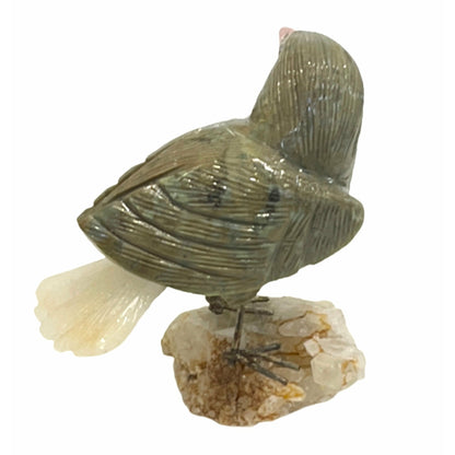 3 Inch Atlantic Canary made of Green Jasper on Quartz crystal base