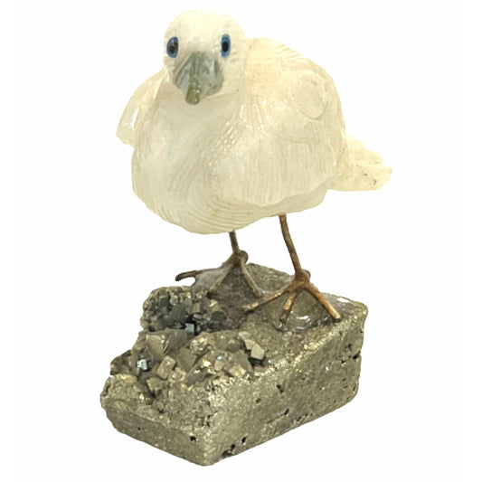 3 Inch Bali Myna made of Stilbite on Pyrite base