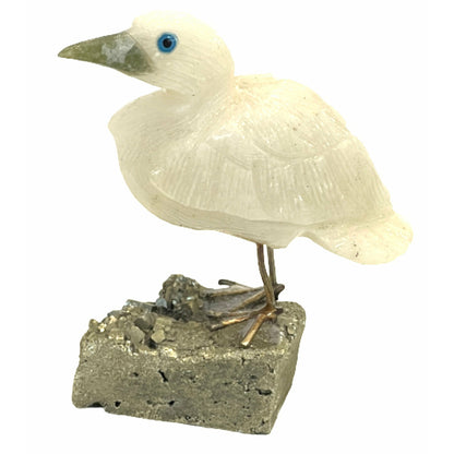 3 Inch Bali Myna made of Stilbite on Pyrite base