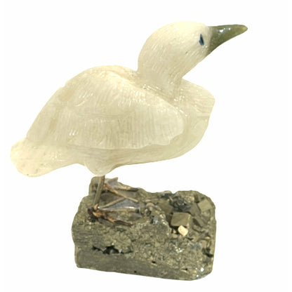 3 Inch Bali Myna made of Stilbite on Pyrite base