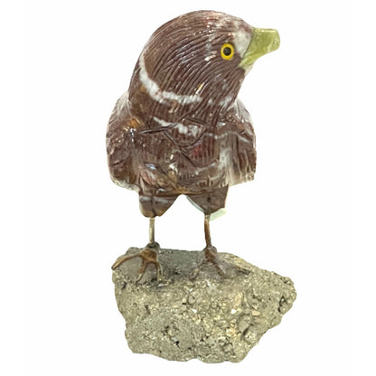 3 Inch Budgerigar made of Red Jasper, Green Chalcedony on Pyrite base