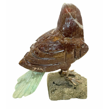 3 Inch Budgerigar made of Red Jasper, Green Chalcedony on Pyrite base