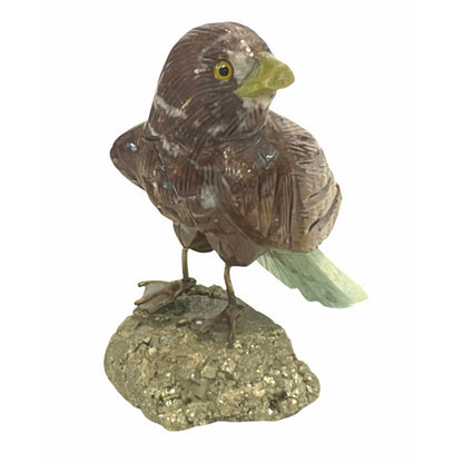 3 Inch Budgerigar made of Red Jasper, Green Chalcedony on Pyrite base