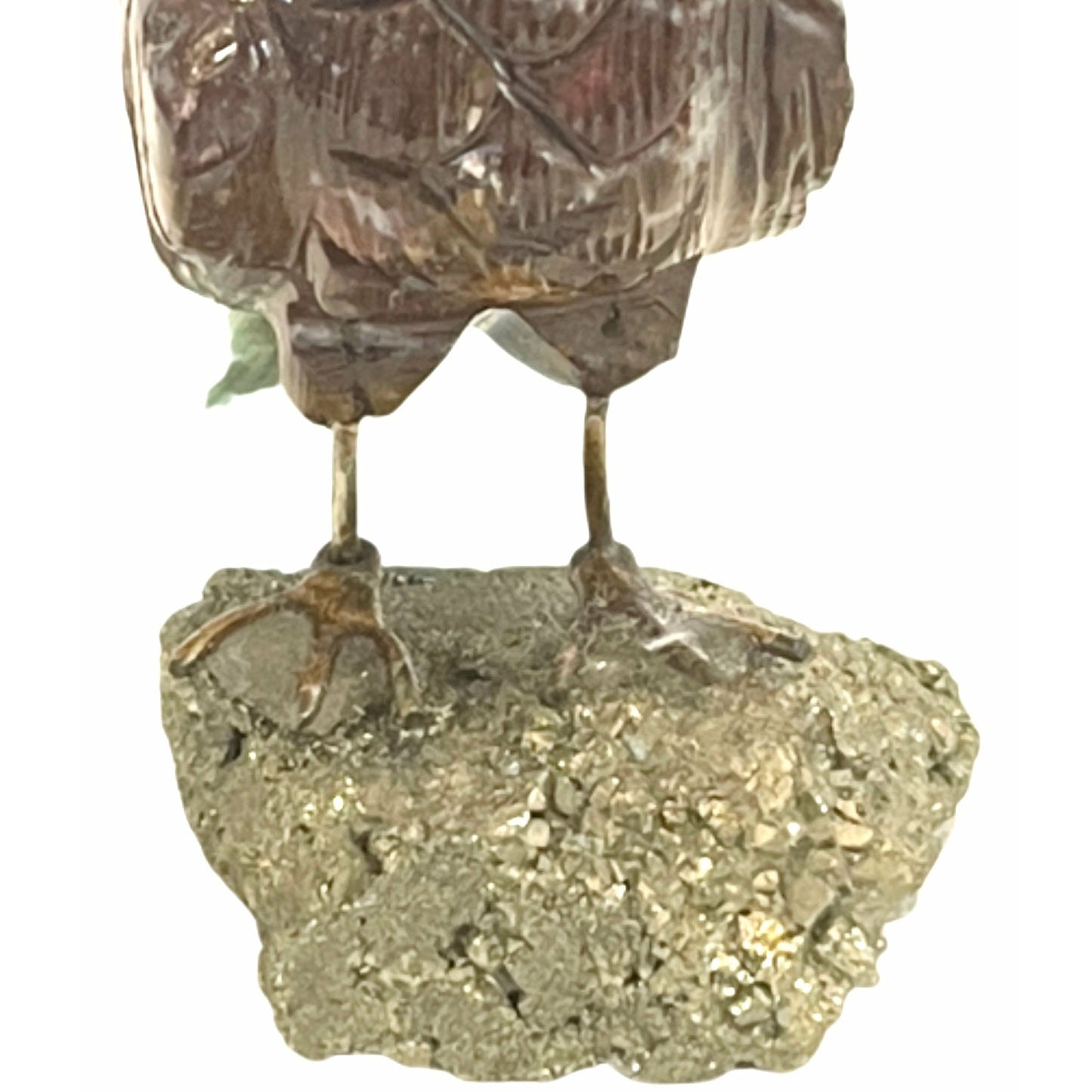 3 Inch Budgerigar made of Red Jasper, Green Chalcedony on Pyrite base