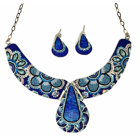 Sterling Silver Teardrop Dark Blue Czechoslovakian Crystals Handmade Set