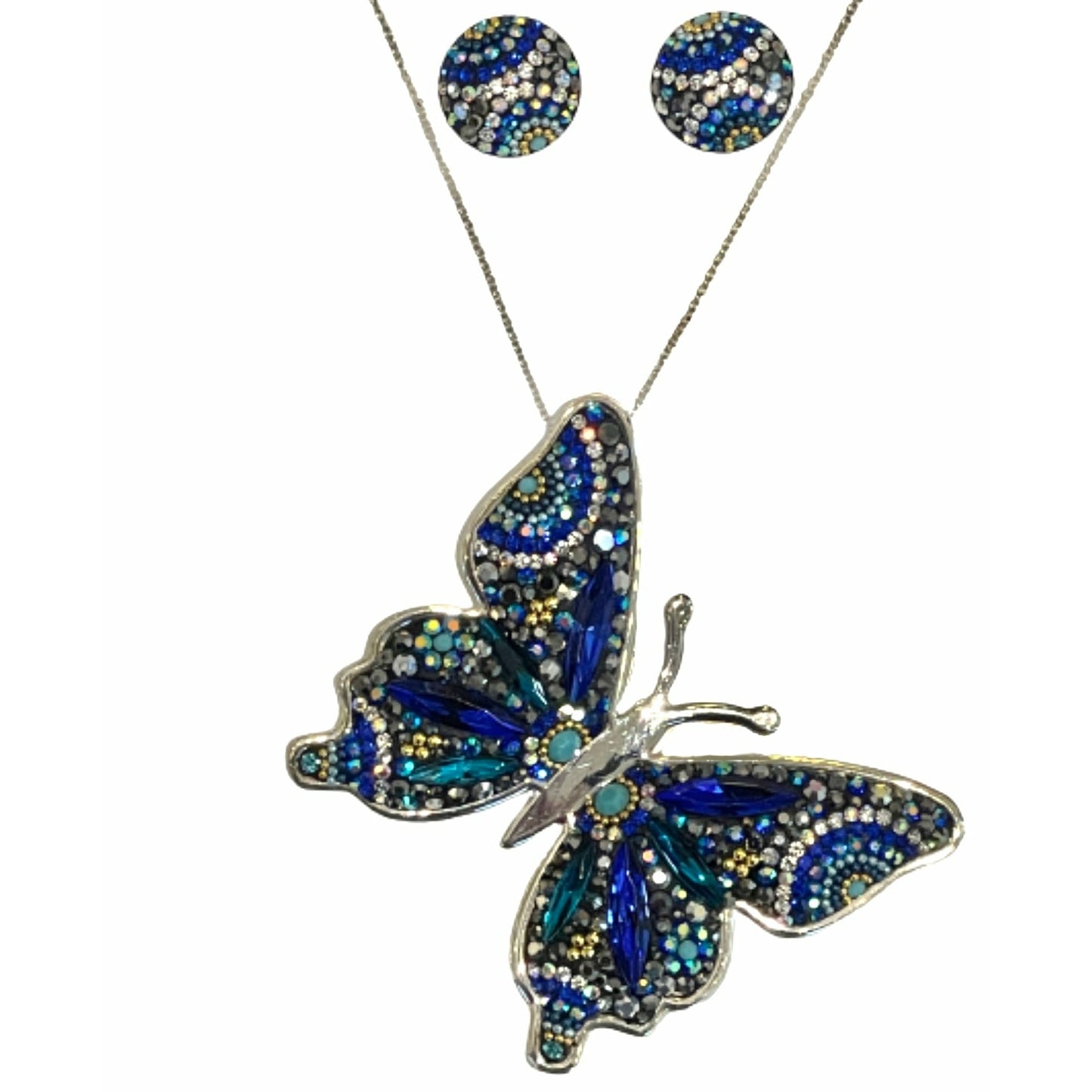 Sterling Silver Butterfly Dark Blue Czechoslovakian Crystals Handmade Set