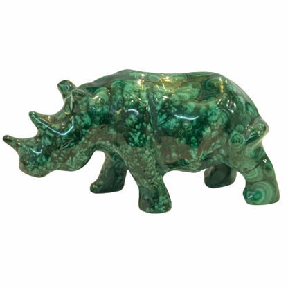 3.5 Inches Hand Carved Malachite Artisan Rhinoceros Carving