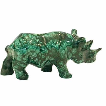 3.5 Inches Hand Carved Malachite Artisan Rhinoceros Carving