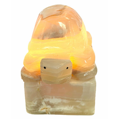 6 Inch White Onyx High-Quality Marble Turtle Lamp