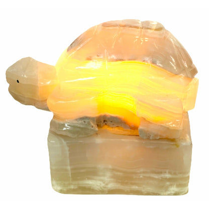 6 Inch White Onyx High-Quality Marble Turtle Lamp