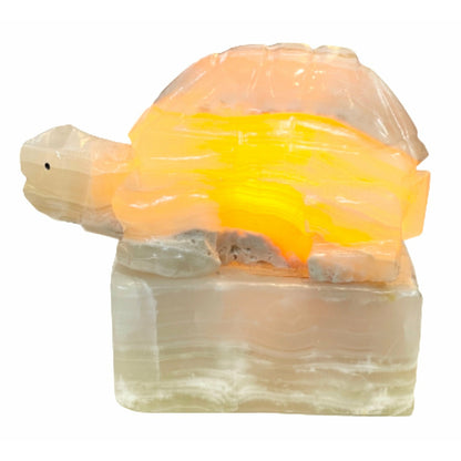 6 Inch White Onyx High-Quality Marble Turtle Lamp