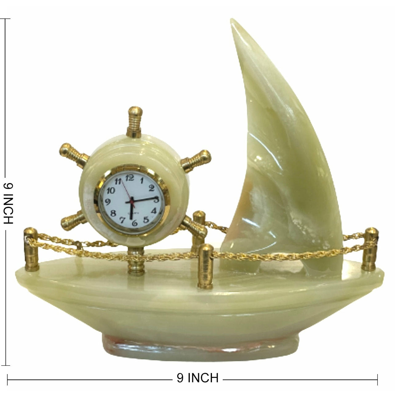 9 Inch Massive Green Onyx High-Quality Sail Boat Clock