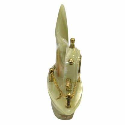 9 Inch Massive Green Onyx High-Quality Sail Boat Clock