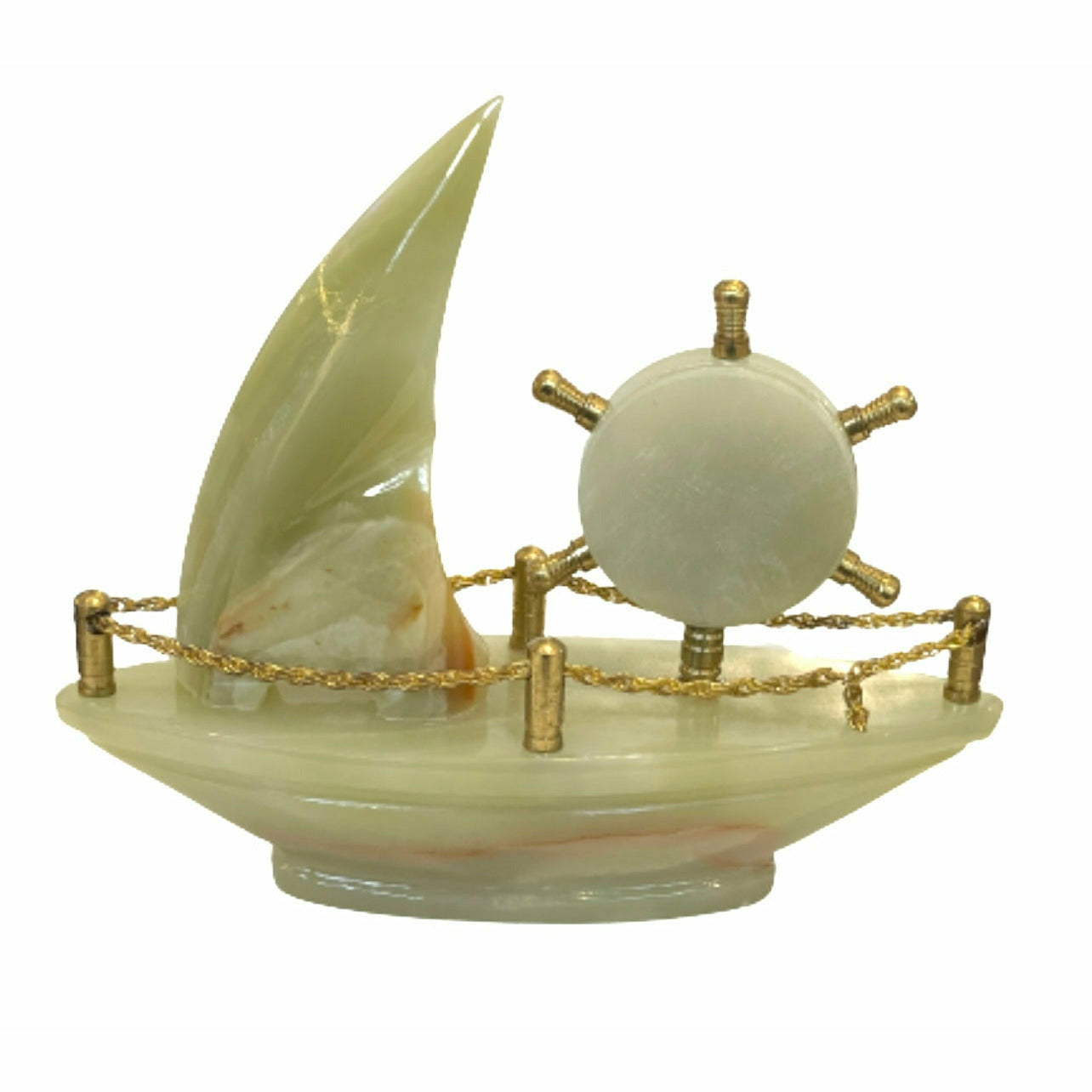 9 Inch Massive Green Onyx High-Quality Sail Boat Clock