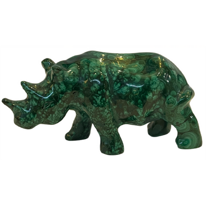 3.5 Inches Hand Carved Malachite Artisan Rhinoceros Carving