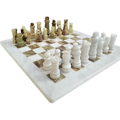 12 Inch White and Massive Green Onyx High-Quality Marble Chess Set