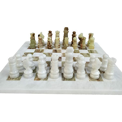 12 Inch White and Massive Green Onyx High-Quality Marble Chess Set